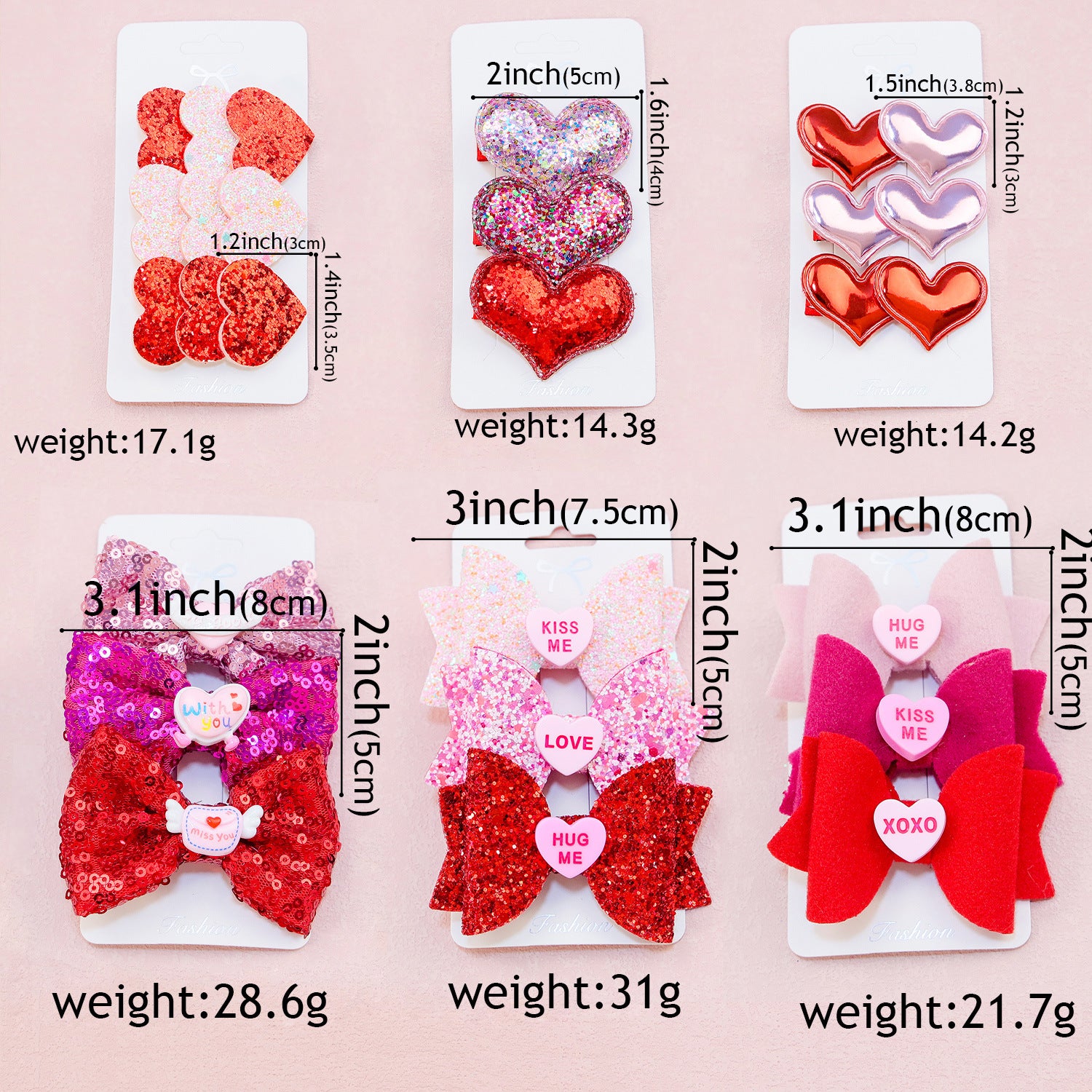 Wholesale Valentine's Day Love Fabric Bow Hair Clips